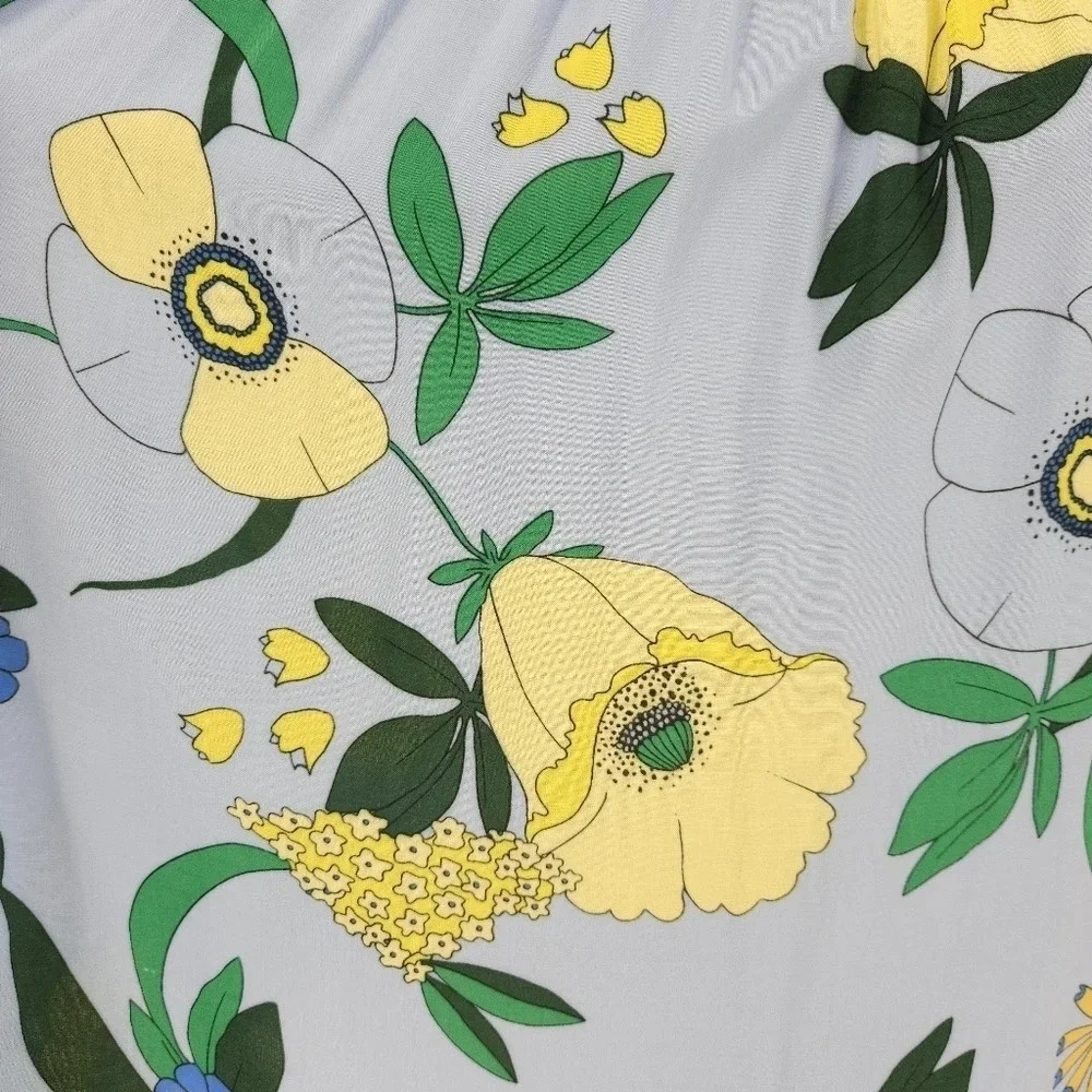 INC Shirt Blue Mabel Bouquet Floral Flutter Short Sleeve Tie Top Petite - Picture 2 of 9